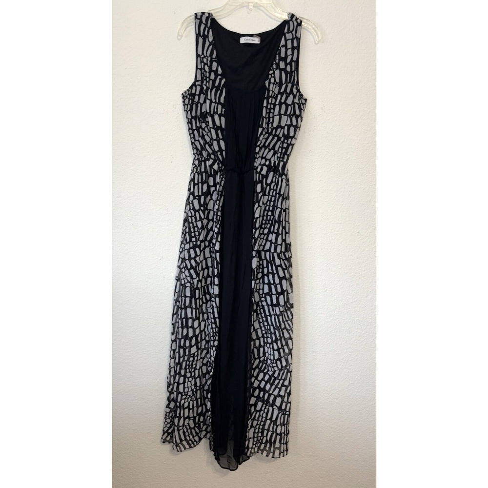 Calvin Klein Abstract‎ Print Sleeveless Maxi Dress Black White Size 2